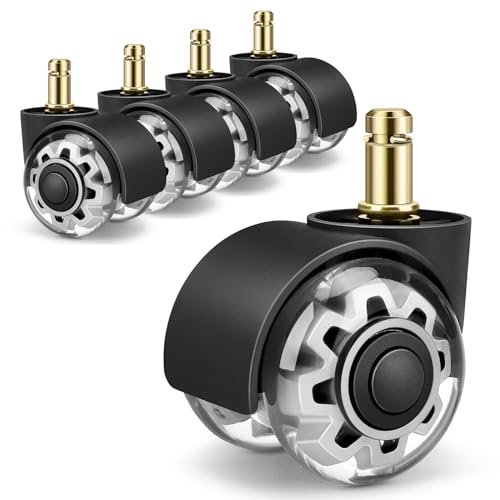 Bürostuhl Rollen 5er Set 10x22mm für 1KEA, Schreibtischstuhl Rollen für Gaming-Stühle, Bürostuhl-Räder Ersatzrollen für Hartböden, Parkett, Teppich, Laminat und Fliesen, Keine Kratzer(Silver)