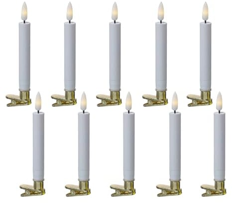 MARELIDA 10x LED Baumkerzen mit Clip warmweiße Flamme kabellose Christbaumkerzen mit Fernbedienung für Weihnachtsbaum mit Timer für Innen - 10er Set