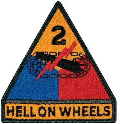 2nd Armored Division Hell on Wheels Patch (9,5 cm) US Army Full Color Military Armed Forces DIY WW2 Embroidered Iron / Sew-on Badge Costume Patches