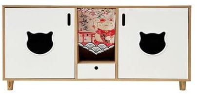 WAOCEO Großer Katzenkäfig Holz-Katzentoilette, geschlossener Spritzschutz und Schrank, große Kapazität, Katzentoilette, Katzenmöbel Katzenhaus