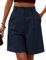 Zeagoo Bermuda Shorts Damen Casual Elastische Hohe Taille Weite Bein Kurzhose Business Anzughosen Sommer Shorts mit Taschen Navy Blau S
