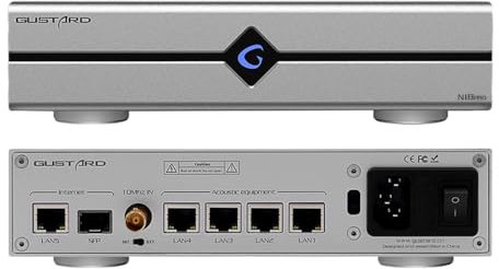 Gustard N18 Pro HiFi Audio Switch Ethernet, 5* Porte Ethernet 10/100/1000 Mbps, SFP Fibra Ottica Modulo, Switch Gigabit RJ45, Ingresso Orologio BNC 10M, Alte prestazioni Commutatore di Rete, Argento
