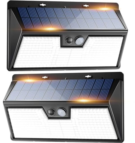 Peasur Solar Lights Outdoor Garden, 318LED 800LM Super Bright Solar Security Lights Outdoor Motion Sensor IP65, 3 Modes Solar Wall Lights for Garden, Fence, Front Door-2 Pack