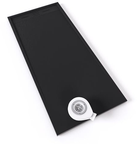 Moments of Glass Plato de ducha SMC Hiemal 180x80 cm, Negro RAL 7021 – Antiderrapante, Textura Pizarra, Antibacteriano, Resistente a agentes químicos – Incluye válvula y rejilla