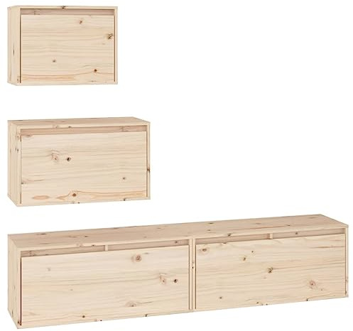 QZZCED Lot de 4 meubles TV en pin massif pour salon, chambre à coucher, appareil de divertissement