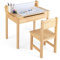 DREAMADE Schreibtisch Kinder mit Stuhl, Schülerschreibtisch aus Holz, Jugendschreibtisch, Kindertisch, Kinderschreibtisch mit Papierrollenhalter & Stauraum, Papierrolle und Markern inkl. (Natur)