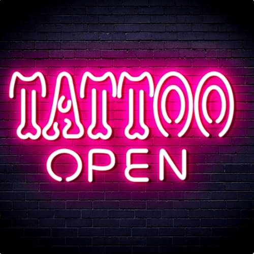HFHungkeong Panneau Néon Ouvert à LED Tattoo avec interrupteur à intensité variable, bannière lumineuse pour salon de tatouage, studio, plaque de magasin, 30,5 x 17,8 cm