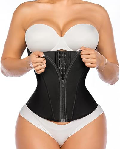 YIANNA Waist Trainer Corset Tummy Control Body Shaper for Women Shapewear Underbust Workout Cincher Latex Zipper Hooks Black 2231 Black S