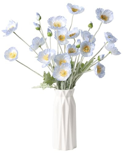 DuHouse Künstliche Mohnblumen, Seidenmohnblumen für Zuhause, Tischdekoration, Büro, Hochzeit, 6 Stück (Hellblau)