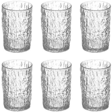 TRESV Set 6 vasos de cristal agua de 240 ml, Vasos Transparentes de Agua y Bebida, Vidrio con patrón rugoso tipo árbol, Aptos para Lavavajillas