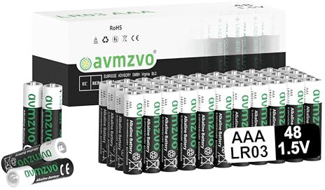 avmzvo Pilas AAA, Paquete de 48, Batteries LR03 1,5 V alcalinas, 1,5V, Potencia Duradera, Potente, se Puede Utilizar para Juguetes, Despertador y Otros Dispositivos electrónicos