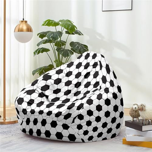 Odot Sitzsack, Fußball-Druck Sitzsack Bezug, Sitzsack Bezug Ohne Füllung, Komfortabler Abnehmbarer Bean Bag, Outdoor Sitzsack für Indoor Outdoor Living Room Decor (M(80 * 90cm),Fußball)