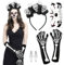 HOWAF Halloween Kostüm Dia De Los Muertos Haarreif, Halloween Haarreif Blumen Rose Tag Der Toten Haarreif, Halloween Tattoo Gesicht, Skelett Handschuhe Skelett Ohrringe für Dia De Los Muertos Kostüm