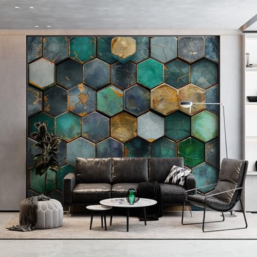 Art Fototapeten Grün Vlies Wandgemälde, Geometrie Abstrakt Raute Wandtapete für Wohnzimmer Schlafzimmer Büro Flur, 350 x 256 cm (WxH) Wandbild Wanddekoration Wohnzimmer Schlafzimmer
