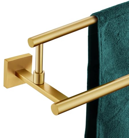 KOKOSIRI B5009BG-L32 Handtuchhalter, 81,3 cm, doppelte Handtuchhalter, Überlänge, Badezimmerregal für Schrank, Küche, gebürsteter goldfarbener Edelstahl