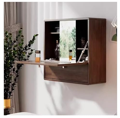 Wandmontierter Frisiertisch aus Massivholz, moderner, einfacher, multifunktionaler Frisiertisch mit Stauraum for Zuhause und Schlafzimmer(Walnut)