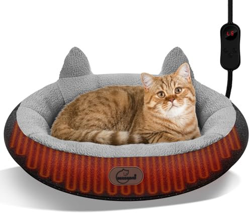 Heated Cat Bed for Small Size Cats, Heated Pet Bed with Timer & Temp Adjustable, Removable Waterproof Pet Heating Pad for Indoor Cat, Gray Cozy Donut Electric Bed Heater Warmer for Kitten Cat