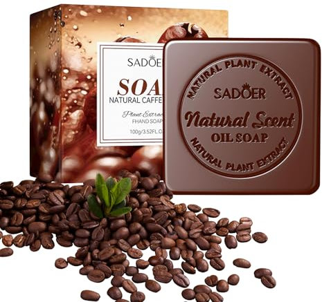 2 Stück Feste Seife Kaffee, Natürliche Seife mit Ätherischen Ölen, 100g Naturseife für Haare Gesicht Körper, Handgemachte Seifen Stücke Baden Duschen Waschen, Alle Hauttypen Geeignet