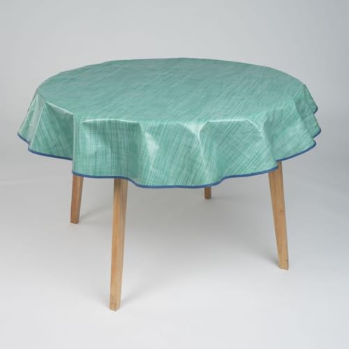 laro 140cm runde Wachstuch Tischdecke abwaschbar Wachstuchtischdecke mit Saum-Eingefasst-Paspelband, Muster:Leinenoptik Türkis, Größe: Rund 140cm