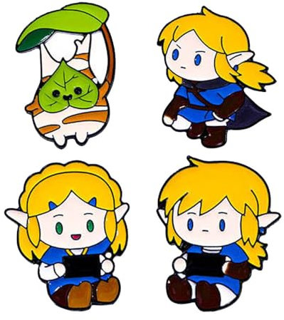 4 Pcs Echoes Wisdom Link Figurine Badge, Jeu D'aventure Breath Wild Broche, Link Figure Métal Badge, Link Cosplay Accessoires Sac Decor