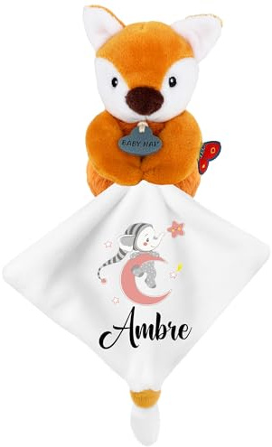 KDO MAGIC - Doudou personnalisé - Personnalisable avec Un prénom - Peluche personnalisée - Cadeau Naissance, garçon, Fille, bébé, Anniversaire (Lune Rose, Renard)