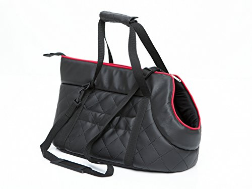 Hundetragetasche aus Kunstleder – Hundetransporttasche für kleine Hunde und Katzen bis 3 kg - praktische Transporttasche - Hundetasche - 20 x 42 x 22 cm - Schwarz