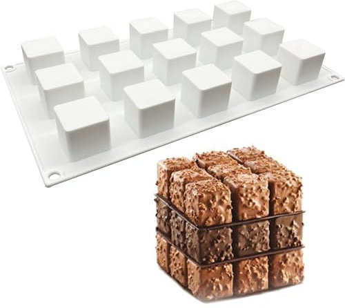 duoyif Silikonform Quadratische Schokoladenform 15 Löcher Ø30mm Würfelform Würfel Silikonform Schokolade Backform Zur Herstellung Von Schokolade Mousse Kuchen Eiswürfeln Kuchen Deco (3 cm Würfel)