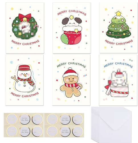 POPOYU 24 Stück Weihnachtskarten mit Umschlag Aufklebern Set, Klappkarten Weihnachtsgrußkarten Kraftpapier Karten Postkarten für Weihnachten, 3D Pop Up Grußkarte für Familie Freunde Weihnachtsgrüße