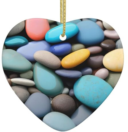 Décoration en céramique en forme de cœur avec imprimé galets colorés