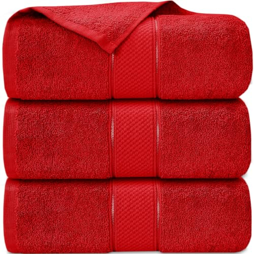 Casabella Pack of 3 Super Jumbo Extra Large Bath Sheet Towels100% Cotton 90cm x 180cm_Red