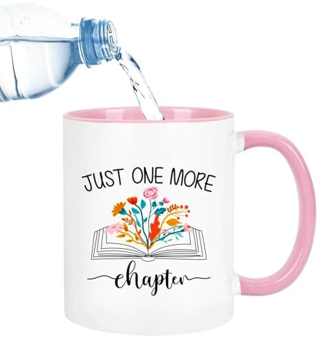 Book Lover Mug Gifts, Just One More Chapter, Hand Printed Coffee Mug Bookish Book Gifts for Birthday, Christmas, Party, Graduation