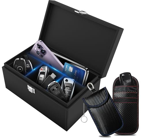 ocuvaep Keyless Go - Scatola di protezione per chiavi dell'auto, 2 custodie Faraday, protezione dalle radiazioni, scatola di blocco del segnale RFID, protezione Keyless Go, protezione da cellulare