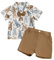 YILEEGOO Kleinkind Baby Junge Ostern Outfit Häschen Karotte Druck Kurzarm Knopfleiste Hemd Taschen Shorts 2-teiliges Set Fliege Gentleman Outfits Frühling Sommer Kleidung, khaki, 3-4 Years