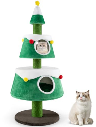 Maxmass Christmas Cat Tree, 153cm Kitten Activity Center with Sisal Scratching Posts, 2 Condos and Washable Mat, Indoor Cats Tower for Bedroom Living Room Pet Store