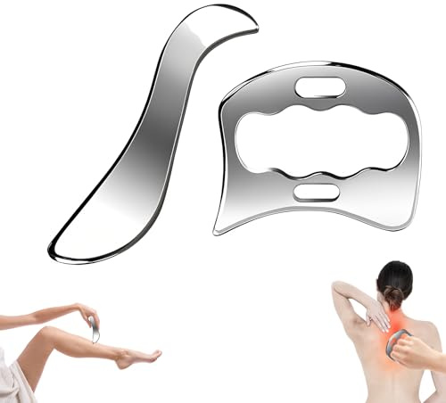 Gua Sha Stainless Steel Set, Professional Gua Sha Scraper for Face & Body, 2 Different Shapes (Flat & Curved), Fascia Massage, Muscle Relaxation, Pain Relief