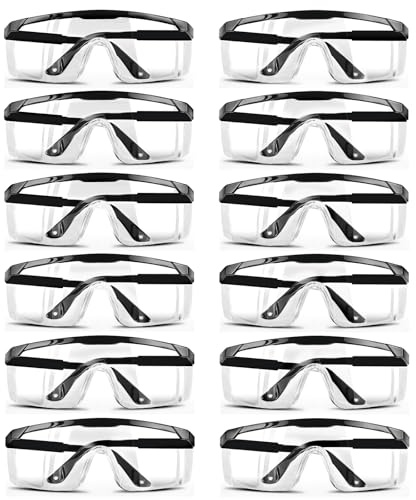 GOEDCH Lot de 12 paires de lunettes de protection : lunettes de protection de travail, anti-buée, transparentes, Safety Glies, pour laboratoires, ateliers, sports de tir