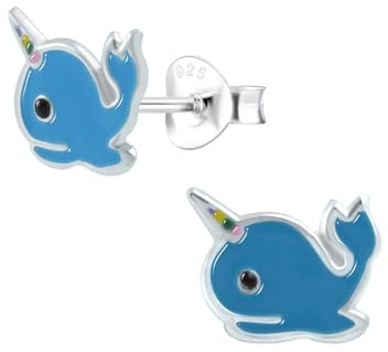 Monkimau Mädchen Ohrringe Whale Corn | Ohrstecker aus 925 Sterling Silber | Kinderohrringe hypoallergen