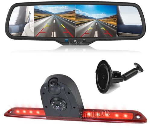 EnruigeOK Doppelobjektiv-Bremslicht-Rückfahrkamera für Mercedes Sprinter W906 W907 W910 VS30 VW Crafter Van mit 17,4 cm (6,8 Zoll) Bildschirm, 2 Geteilte Spiegel-Monitor-Kit(# Suction Cup Bracket Kit)