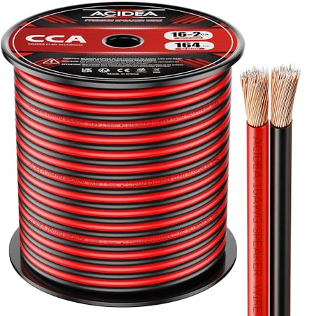 Acidea Cavo audio per altoparlanti - 2 x 1,5 mm² - 50 m Cavo per altoparlante in CCA rame per stereo, altoparlante isolato ecc. Linea audio accoppiata