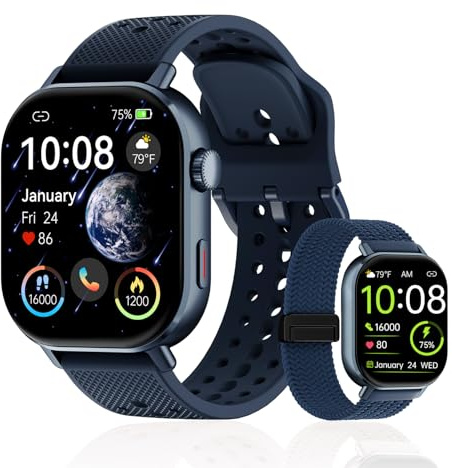 moutarlier GPS Runners Smart Watch with Heart Rate Sensor, Track, Calorie & Step Counting, Sleep & Oxygen Tracking, AMOLED Large Display, 50m Waterproof, Long Battery（Blue）
