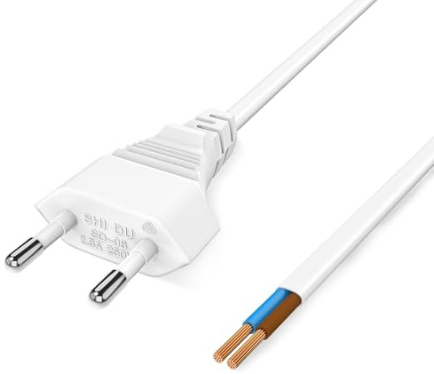 VIEVRE Stromkabel 2 Polig 1,5M, Stromkabel mit Stecker 2 x 0,75 mm², Anschlusskabel mit Stecker 250V 2.5A, Eurostecker mit Kabel für Lampen, Leuchten, Zuhause, Weiß