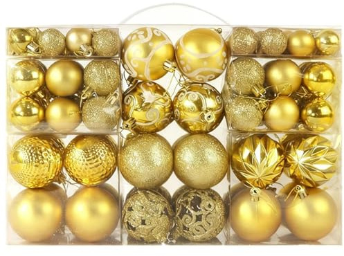 TRIXES 100er Set Goldene Weihnachtskugeln – Bruchsichere Christbaumkugeln in verschiedenen Größen für Weihnachtsbaumdekorationen