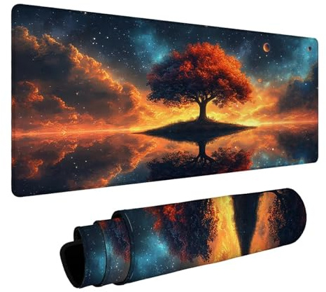 Tree Mouse Mat Starry Sky Mouse pad, Desk Mat Large 24” x 56” with Stitched Edges Anti-Slip Rubber Base for Autumn Decorations Desk Accessories and Gaming Laptop Computer Gifts for Men FSBD-5000