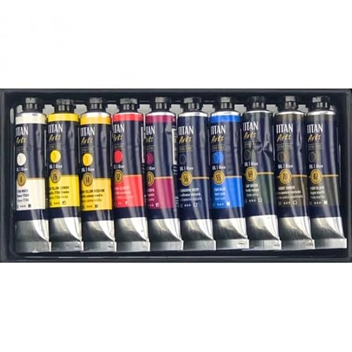 Caja Óleo Extrafino Titan 10 Colores x 20 ml | Pintura al Óleo Profesional con Alta Concentración de Pigmento | Colores Intensos y Resistentes a la Luz | Set Ideal para Estudio, Taller y Artistas