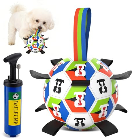 RoserRose Interaktives Hundespielzeug, Ball Hund mit Greifbändern & Regenbogengriff – Hundeball Unzerstörbar zum Kauen, Werfen, Ziehen und für interaktives Spiel mit Luftpumpe - Größe 2