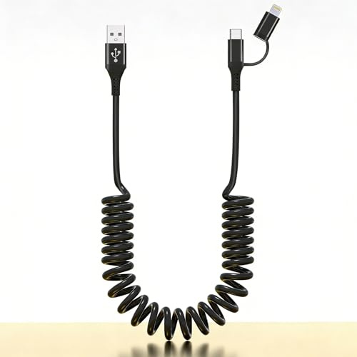 Ladekabel für Apple CarPlay & Android Auto - USB auf USB-C & Lightning Kabel 2 in 1 Kompatibel mit iPhone 17/16/15/14/13/12, [3A Schnellladung & Datenübertragung] USB C iPhone Ladekabel Kurz