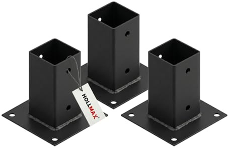 HOLLMAX 3 Stk. Aufschraubhülse/Pfostenträger (71 mm), pulverbeschichtet, schwarz, für Vierkantpfosten