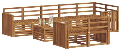 vidaXL Sofagarnituren 9 pcs Natur Massivholz Akazie, Moderne Garten-Sofa-Garnitur, Robustes Outdoor-Sofa, braunes Akazienholz, stylische Sitzgruppe für deinen Garten