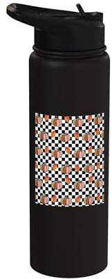 Retro Groovy Checkered Checkerboard Pumpkin Thanksgiving Stainless Steel Insulated Water Bottle