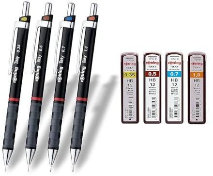rOtring Tikky Druckbleistift (black Barrel, 4-teiliges Set) - 0.35 | 0.5 | 0.7 | 1.0 + passende Original-Ersatzminen